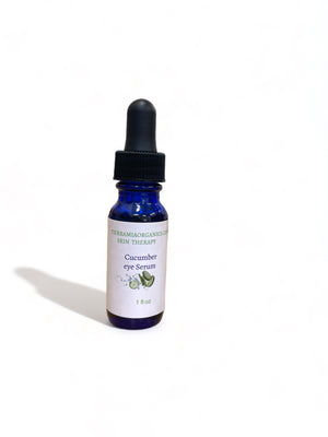 CUCUMBER EYE SERUM Cucumber Eye Serum made with real cucumber enzyme  that is blended with green coffee and hyaluronic acid to help with under eye and eyelid puffiness.  Made with just these few ingredients