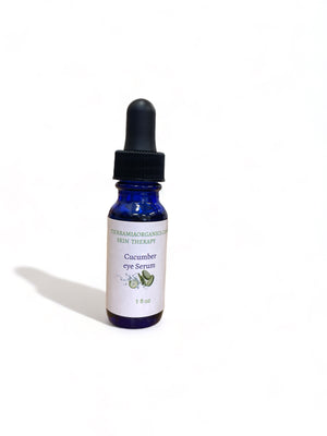 Cucumber Eye Serum made with real cucumber enzyme  that is blended with green coffee and hyaluronic acid to help with under eye and eyelid puffiness.  Made with just these few ingredients